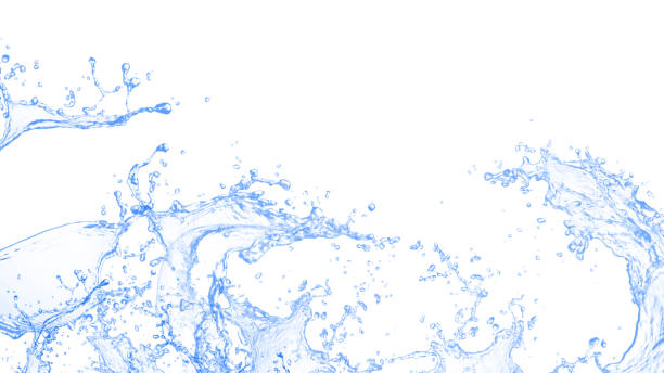 istock Blue water splash and Wave with bubbles drink on white background. Splashing water on a white background, natural water, purified water, refreshing, bright, copy space, banner-3d Rendering 1438568528