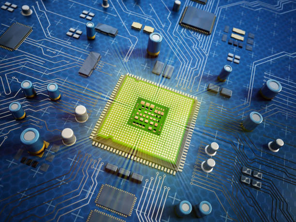 istock 3D illustration of a CPU over a generic mainboard 1438569553