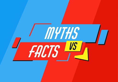 Myths vs facts. Truth and false. Fake news and propaganda information checking cover or background, myths reveal vs facts proofing vector backdrop. Truth versus lie banner