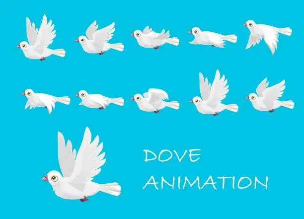 Vector illustration of Flying white dove, pigeon bird motion animation