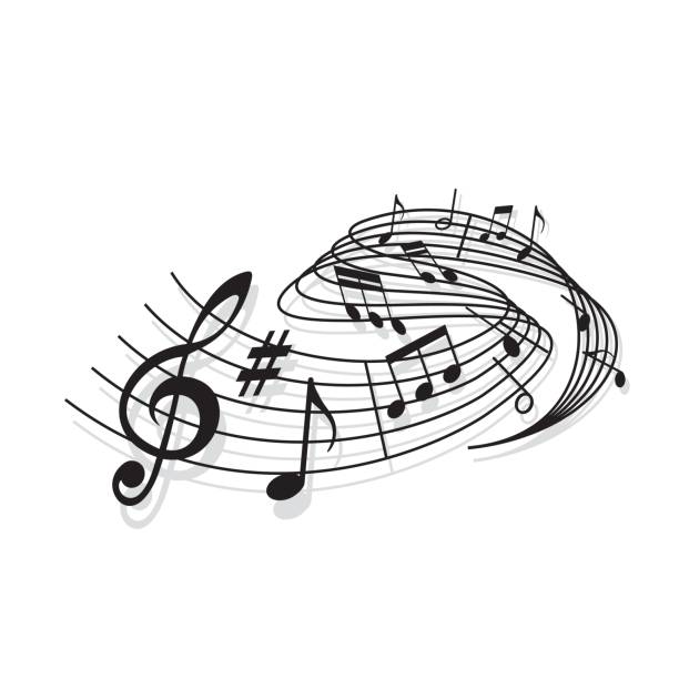 ilustrações de stock, clip art, desenhos animados e ícones de musical wave, melody or song notes background - musical staff musical note music musical symbol