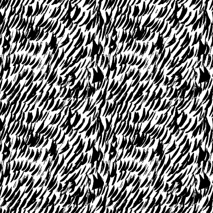 Brush drawn grass seamless pattern. Small vector lines and vertical dashes seamless pattern. Simple abstract ornament with stylized grass, carpet or lawn. Doodle tribal black and white ornament.