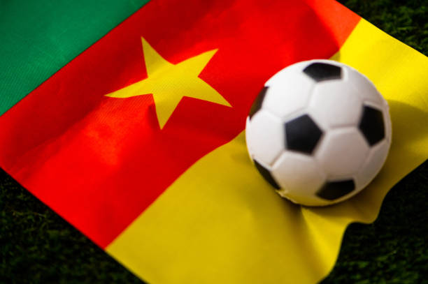 Cameroon national football team. National Flag on green grass and soccer ball. Football wallpaper for Championship and Tournament in 2022. World international match. Cameroon national football team. National Flag on green grass and soccer ball. Football wallpaper for Championship and Tournament in 2022. World international match. yaounde photos stock pictures, royalty-free photos & images