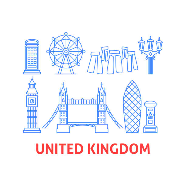 obiekty linii zjednoczonego królestwa - london england england street light telephone stock illustrations