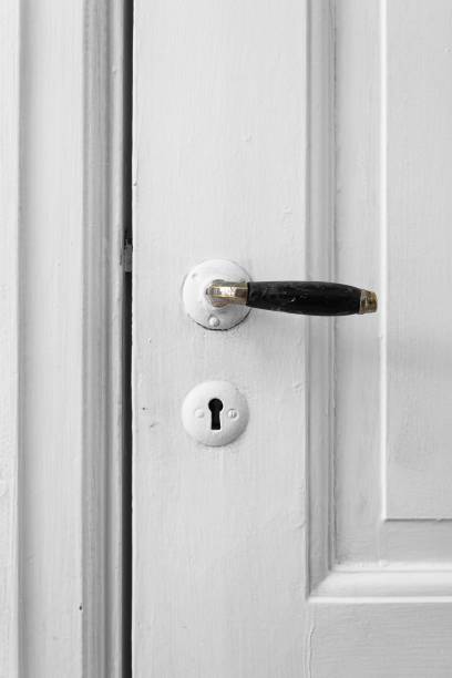 Detail of vintage door with period style door handle