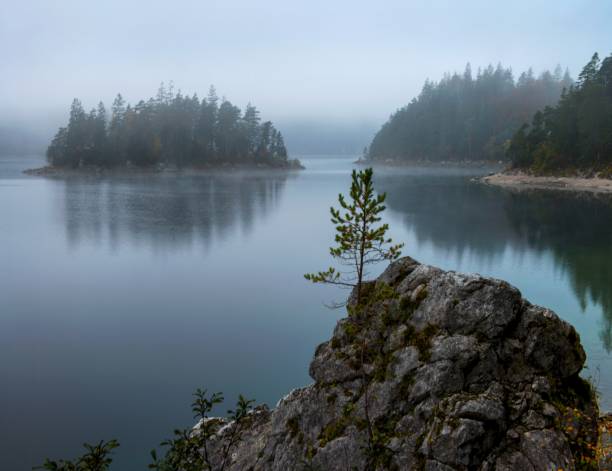 istock Breathtaking view of Zugspitze lake surrounded with forests in Eibsee 1438577253
