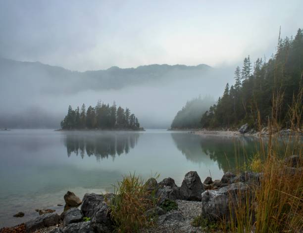 istock Breathtaking view of Zugspitze lake surrounded with forests in Eibsee 1438577258