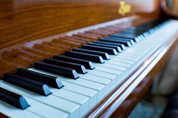 istock Closeup of A piano under the lights with a blurry background 1438579074