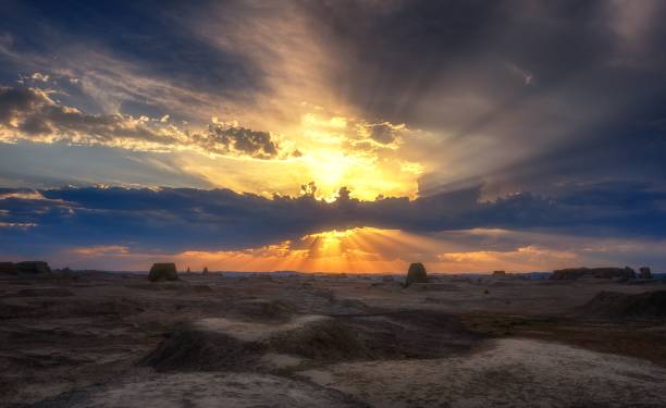 istock Rocky, deserted landscapeag ainst sunset sky 1438581782