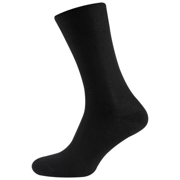 istock Black long men's sock, with a wide elastic band, on a white background 1438582155