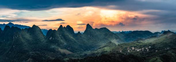 istock Panoramic view of Guilin's mountain with sunset cloudy sky 1438582509