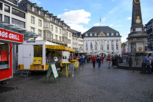 Bonn, Germany, October 26, 2022 - weekly market on the market place downtown Bonn.