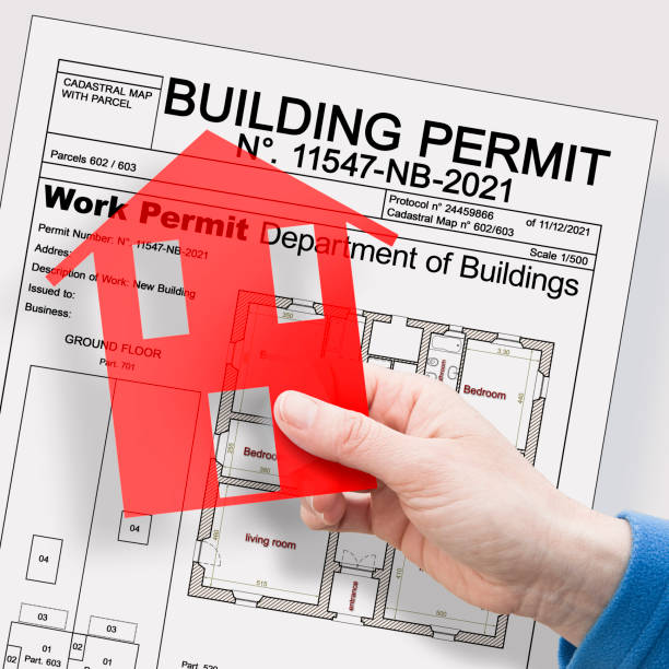 istock Building Permit concept with imaginary building approvation and residential home icon 1438587188
