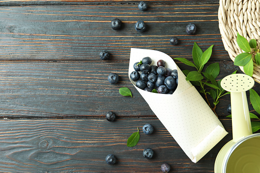 Fresh berry concept with blueberry on wooden table