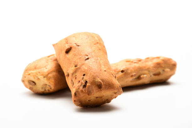 Rusk, rusk with seeds, Turkish snack rusk on the white background