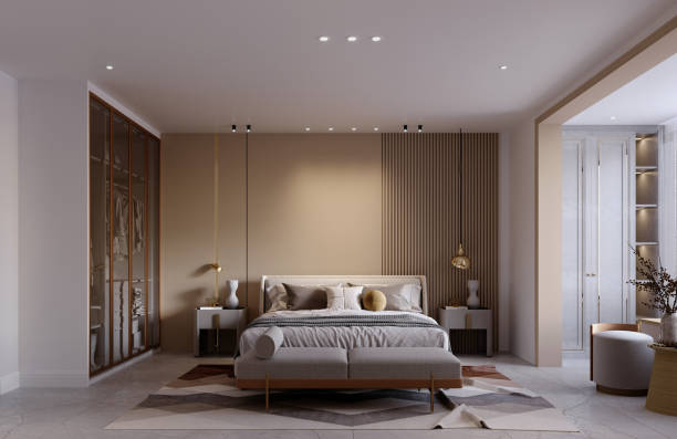 istock 3d rendering,3d illustration, Interior Scene and  Mockup, Bed room interior modern style, 1438591037