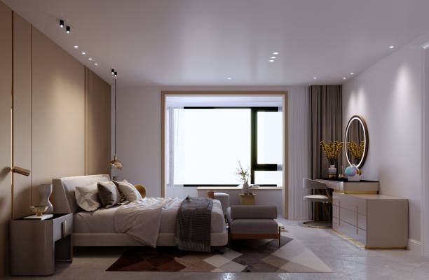 istock 3d rendering,3d illustration, Interior Scene and  Mockup, Bed room interior modern style, 1438591048
