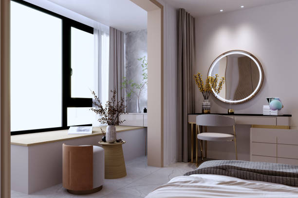 istock 3d rendering,3d illustration, Interior Scene and  Mockup, Bed room interior modern style, 1438591069