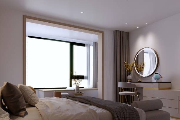 istock 3d rendering,3d illustration, Interior Scene and  Mockup, Bed room interior modern style, 1438591071