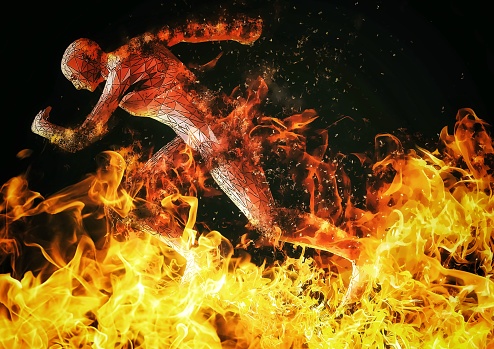 3d illustration of person running in fire