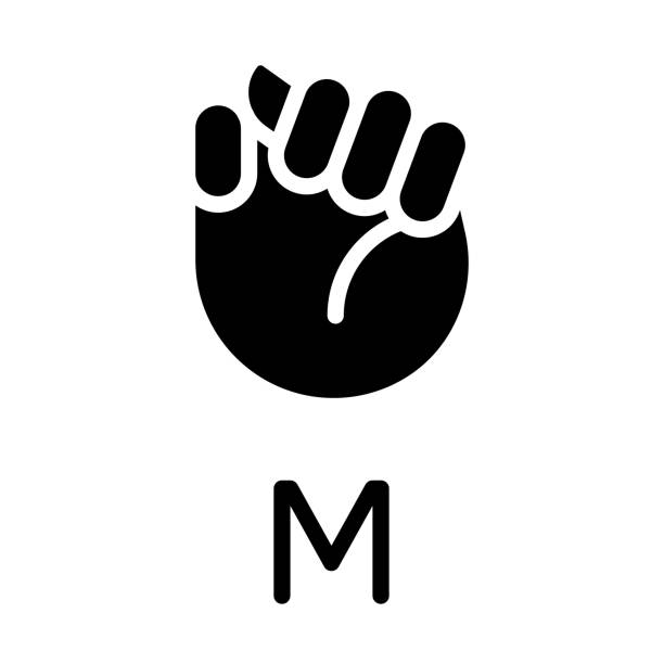 illustrations, cliparts, dessins animés et icônes de lettre m en langue des signes américaine icône de glyphe noir - letter m sign language american sign language deaf