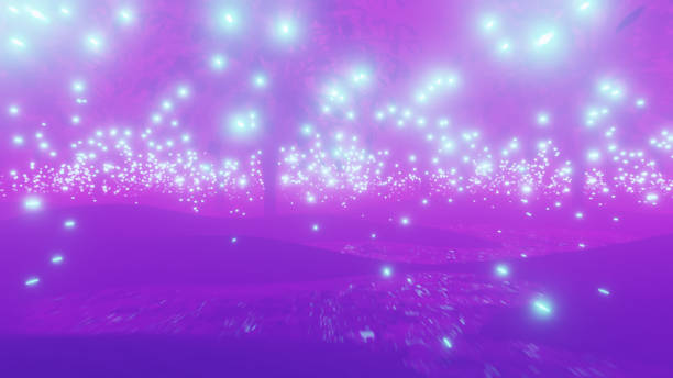 istock Colorful fairy forest with fireflies. 1438593978