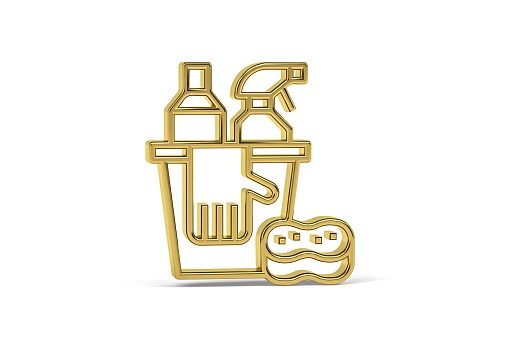 Golden 3d cleaning icon isolated on white background - 3d render