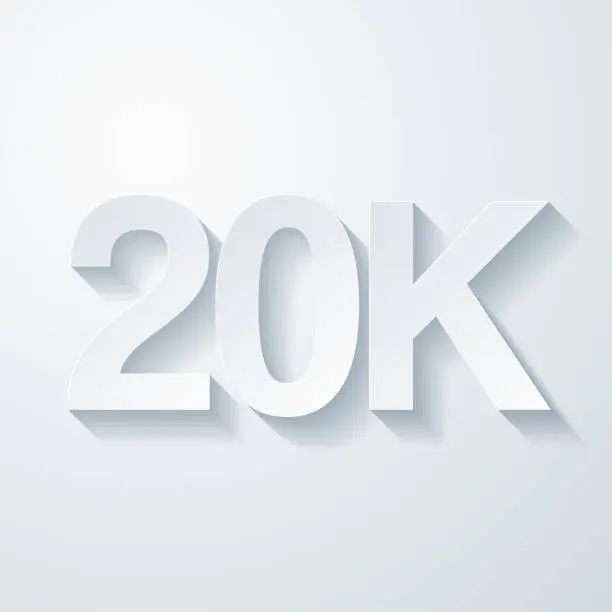 Vector illustration of 20K, 20000 - Twenty thousand. Icon with paper cut effect on blank background