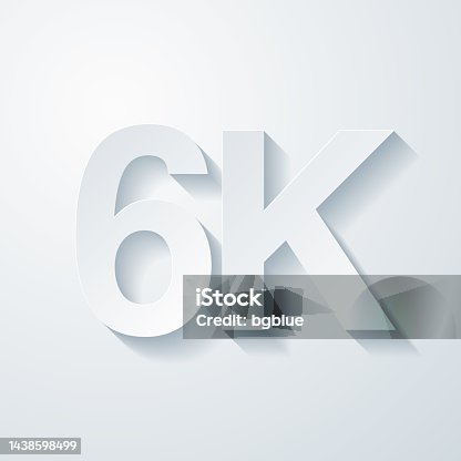 istock 6K, 6000 - Six thousand. Icon with paper cut effect on blank background 1438598499