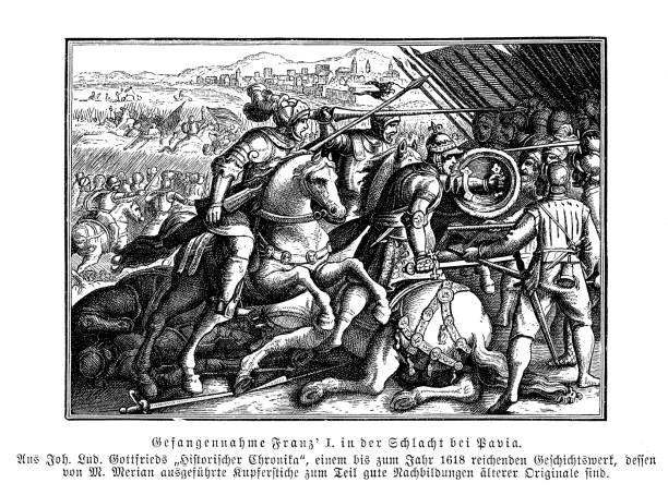 illustrations, cliparts, dessins animés et icônes de tout est perdu sauf l’honneur, françois ier, roi de france, vaincu et fait prisonnier à la bataille de pavie pendant la guerre d’italie contre charles quint empereur romain germanique, 1525 - french renaissance