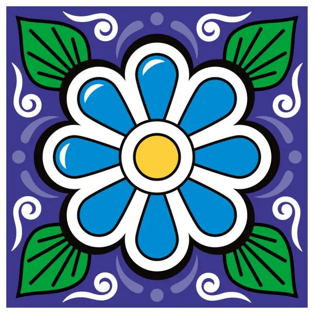 Vector illustration of Floral vibrant tiles design, single and seamless vector background inspired by folk art from Mexico
