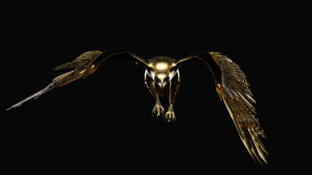istock A golden falcon. Front view. 3D illustration. 1438600538