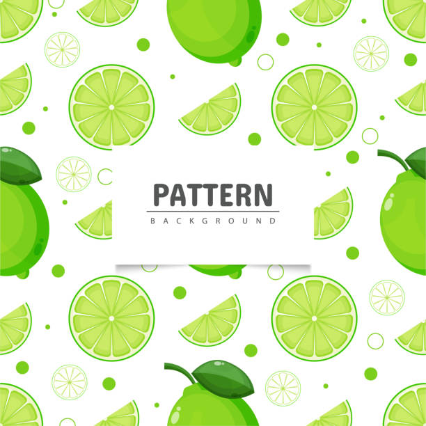 ilustraciones, imágenes clip art, dibujos animados e iconos de stock de patrón sin costuras de lima y rodajas de lima - limones verdes