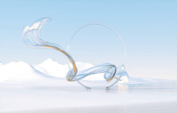 istock Smooth elegant flying crystal cloth with Winter landscape scene. 1438603876