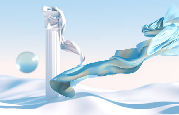 istock Abstract winter scene with flying fabric cloth. 1438604416