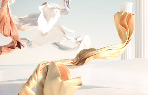 istock Abstract winter scene with flying fabric cloth. 1438604429