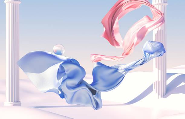 istock Abstract winter scene with flying fabric cloth. 1438604442