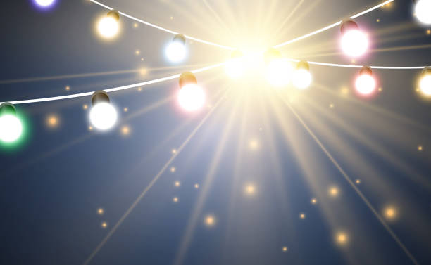 istock Christmas bright, beautiful lights, design elements. Glowing lights for design of Xmas greeting cards. Garlands, light Christmas decorations. 1438604757