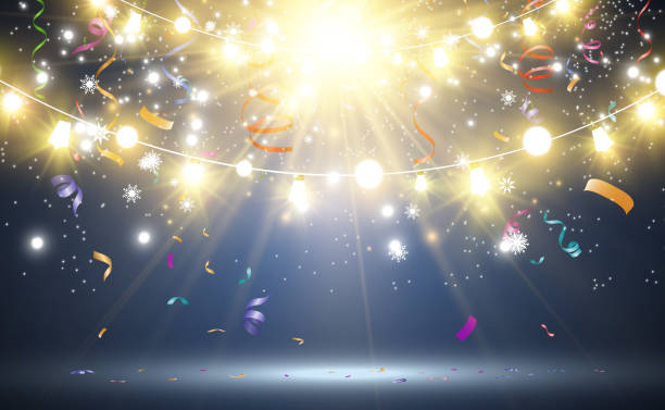 istock Christmas bright, beautiful lights, design elements. Glowing lights for design of Xmas greeting cards. Garlands, light Christmas decorations. 1438605021