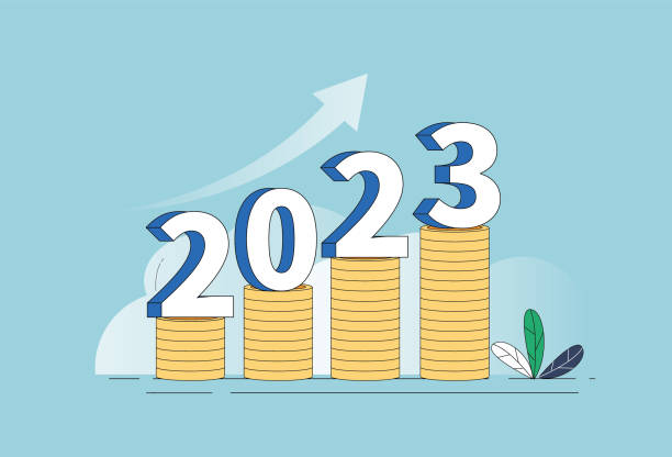 illustrazioni stock, clip art, cartoni animati e icone di tendenza di colonna dati, simbolo freccia crescente, scala, colletto bianco, 2023. ripresa economica nel 2023. - stock market data finance chart home finances