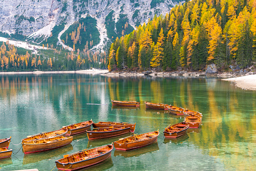 Beautiful lake in the italian alps, Lago di Braies