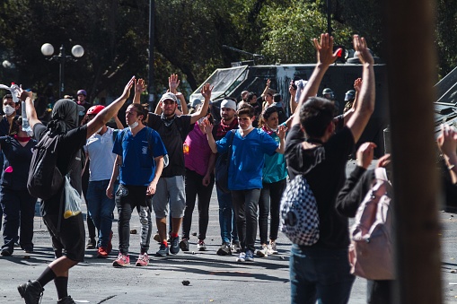 Santiago, Chile – November 28, 2019: The protests show their dissatisfaction with the Chilean government due to the social crisis that plagues President Piñera and Chile