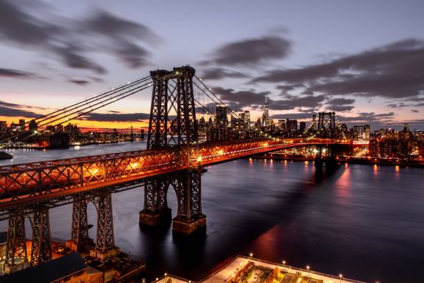 istock High angle shot of an illuminated suspension bridge at night 1438613320