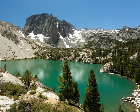 A high angle shot of the Big Pine Lake in the Inyo National Forest, California the USA