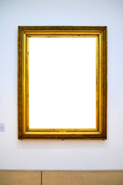 istock Vertical shot of a bright white sheet framed in a golden frame 1438614422