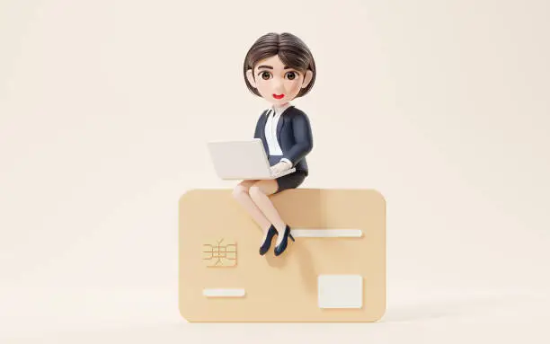 Photo of Business girl with investment and finance concept, 3d rendering.