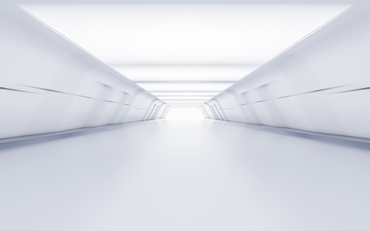 Empty white tunnel with futuristic style, 3d rendering. Computer digital drawing.