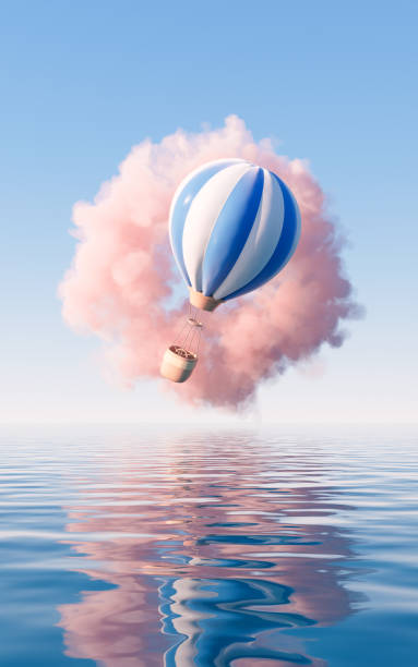 istock Hot air balloon with cartoon style, 3d rendering. 1438615618