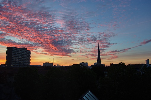 The silhouette of the Southampton city during a beautiful sunrise in the UK