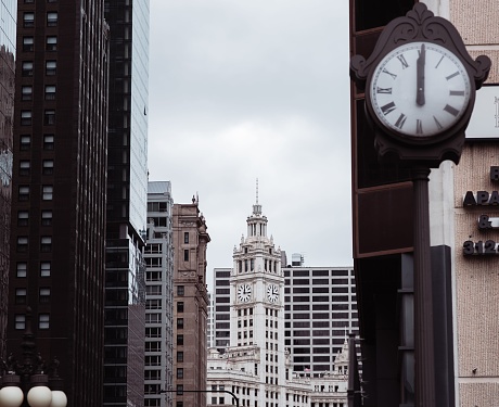 Father Time Clock on Jewelers Building, Chicago, Illinois, USA